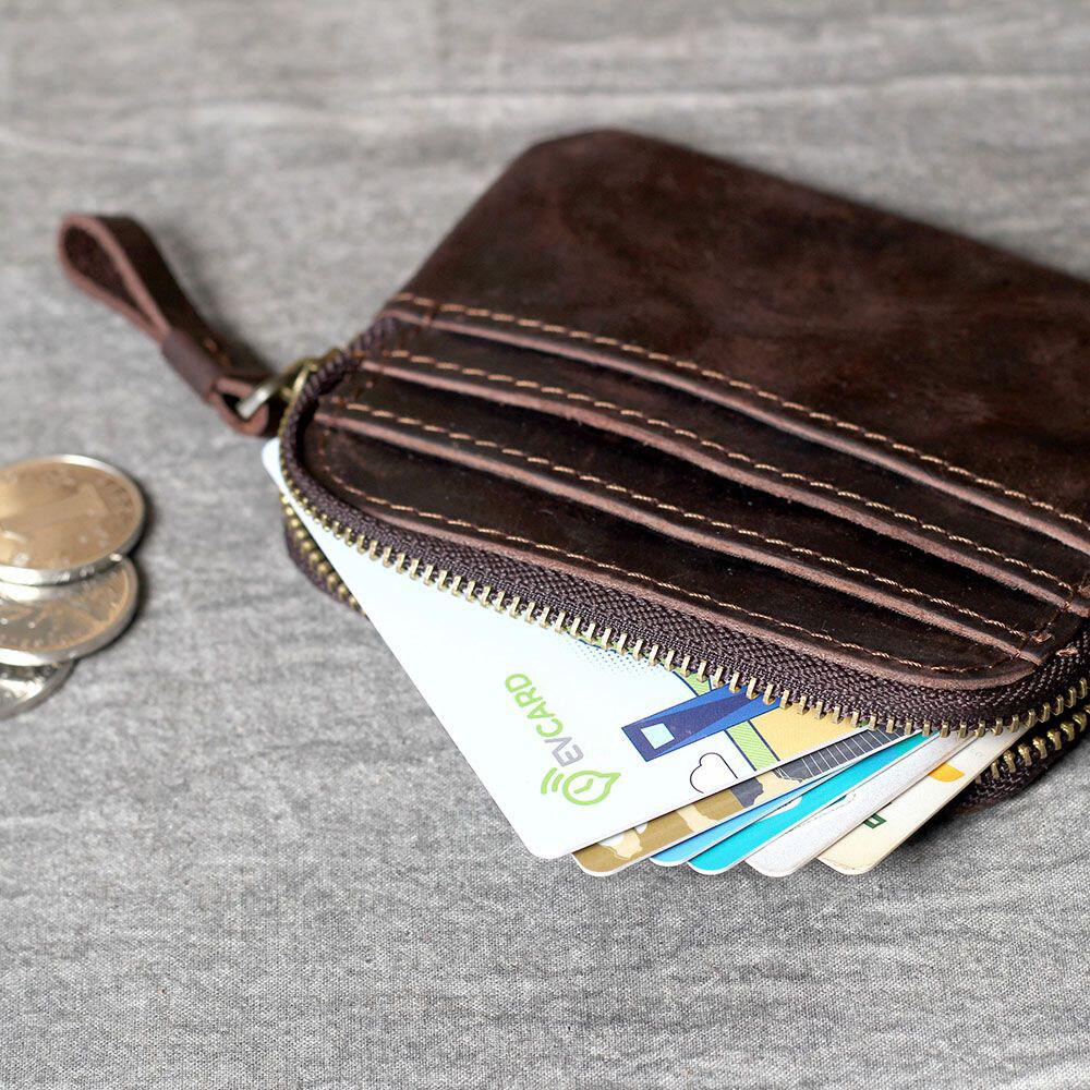 Многослотовое ретро кофейное ручной работы из кожи Crazy Horse мужское дизайнерское портмоне на молнии для монет и кредитных карт, маленькие кармашки