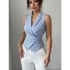 Синяя полосатая майка без рукавов Летняя новая модная повседневная майка на бретелях с завязкой на талии и эффектом похудения Майка без рукавов