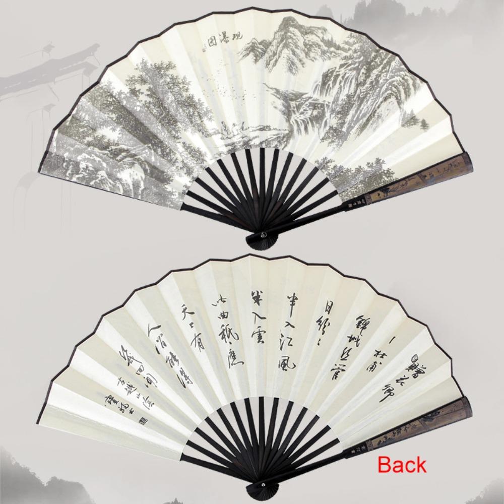 Large Size Ancient Painting Hand Fan Hand Held Summer Fan Party Favor Man Silk Fan  Photo Props
