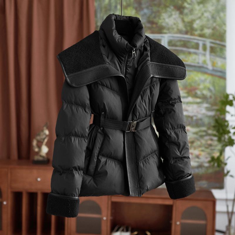 High-End Lamb's Wool & Duck Down Faux Two-Piece Large Lapel Women's Down Jacket
