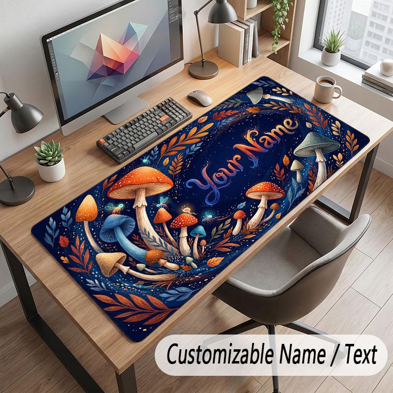 Mushroom Forest Theme Customized Mouse Pad Personalized Print Name Text Desk Mat For Home Office Table Decor