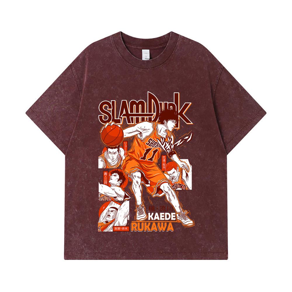 275 GSM Washed T-shirts 100% Cotton Slam Dunk V3 Kaeda Print Unisex Heavy Cotton T Shirt
