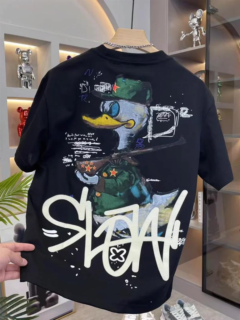 Летняя мультяшная футболка с принтом утки, повседневная, 100% чистый хлопок, мужская, модная, с коротким рукавом, стильная и универсальная