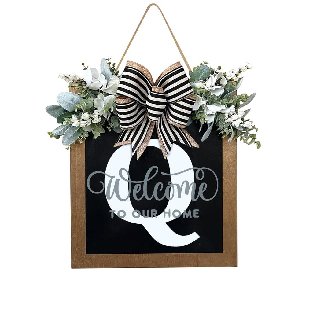 New Surname Year Round Front Door Wreath, Front Door Welcome Sign, 26 Letter Wreath With  Wreath And Bow