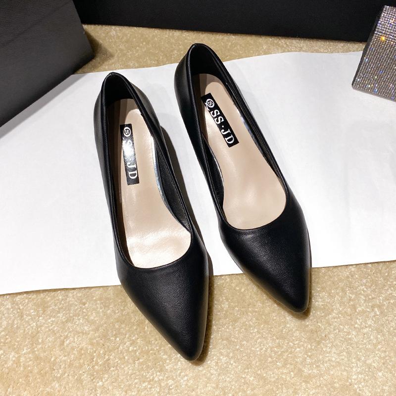 Большой размер 35-42 Базовые туфли-лодочки Острый носок Высокий каблук Туфли-лодочки для женщин Туфли для платья Мелкие Белые Свадебные туфли Черные J235214