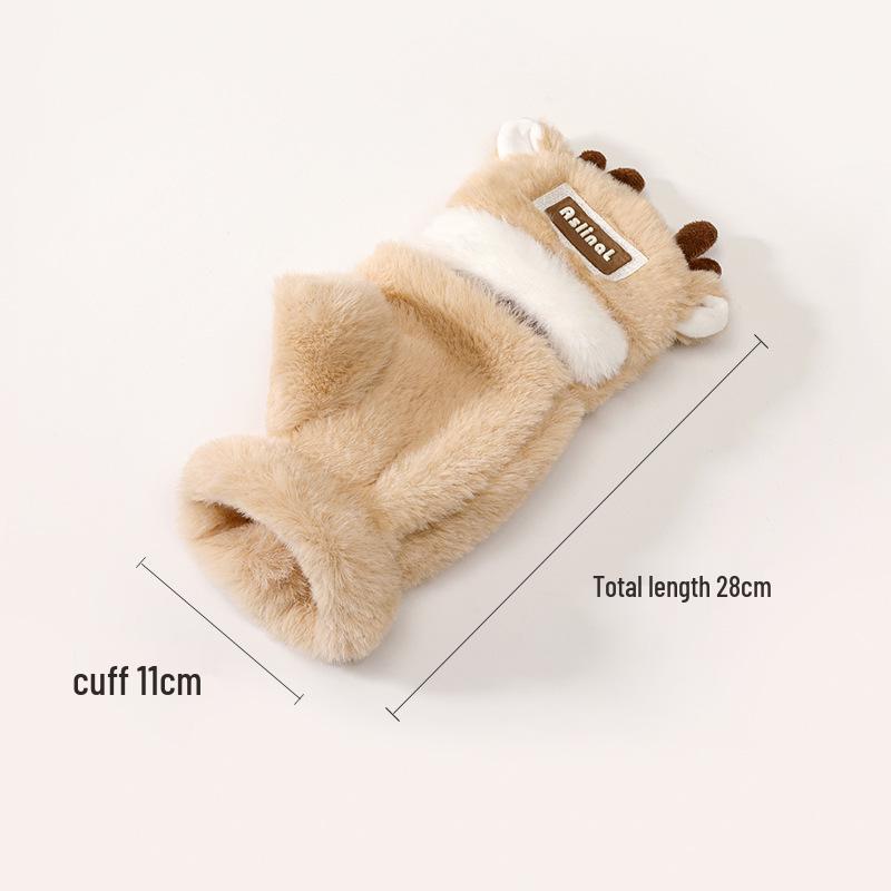 Женские зимние теплые перчатки с откидными пальцами и цветными блоками с оленями - на флисовой подкладке, утолщенные и морозостойкие для письма и езды на велосипеде