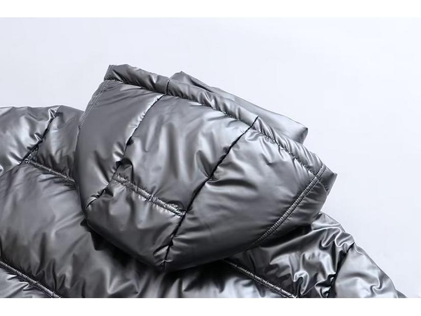 Женская серебристая атласная куртка с капюшоном 2023 года - европейско-американский стиль осень/зима