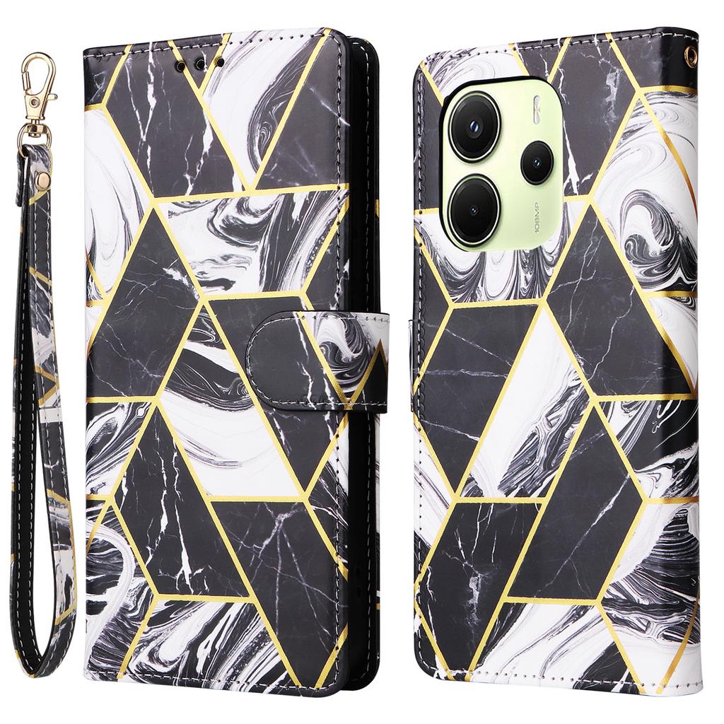 Для Xiaomi Redmi Note 14 4G (164,84мм) Чехол Лакированный Мраморный Узор Кожаный Чехол для Телефона