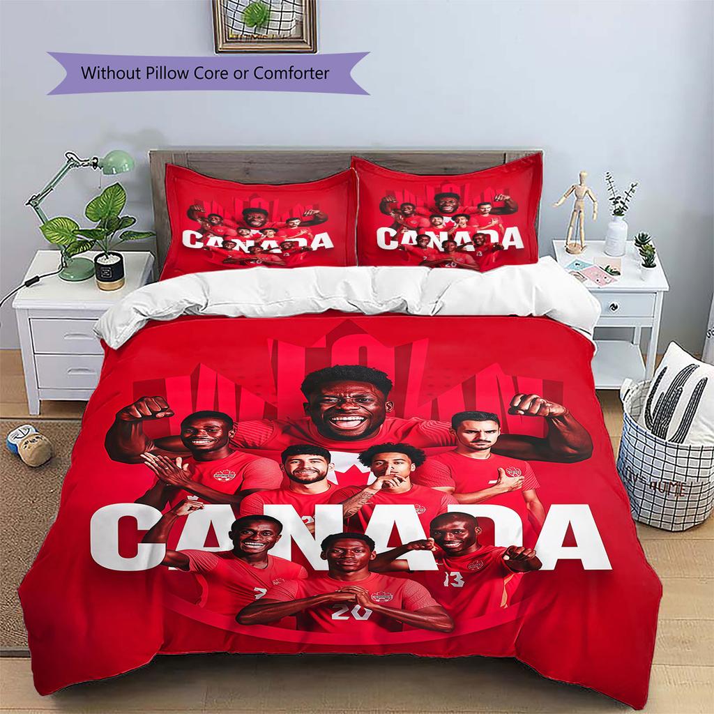 Canada Men's National Soccer Team Pattern Bedding,Quilt Set Quilt Cover Pillowcase Home Birthday Gift(1 * duvet cover + 2 * pillowcase, without core)