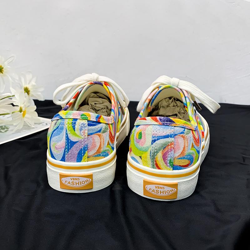 Женские парусиновые туфли 2025 года, парусиновые туфли с радужным дизайном, женская повседневная обувь на шнуровке, женские туфли на плоской подошве с граффити, Zapatos Mujer