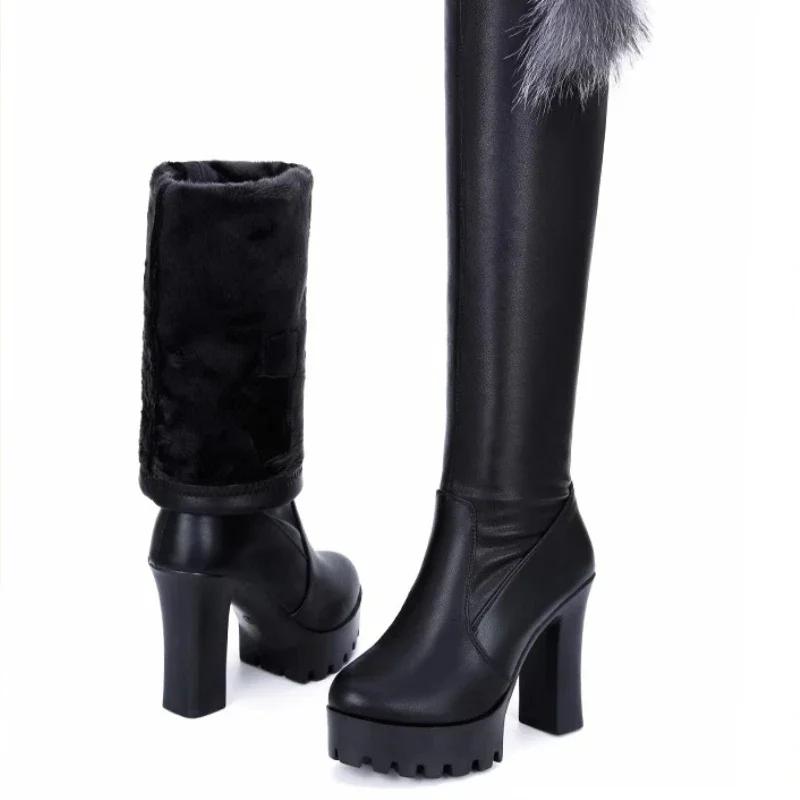 Сексуальные высокие сапоги для женщин, осенне-зимние эластичные сапоги выше колена для женщин, черные туфли на каблуках и длинной подошве Zapatillas De Mujer