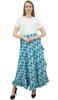 Phagun Cotton Ruffled Self Belt Ikat Printed Women's Wrap Hippie Skirt-Blue
