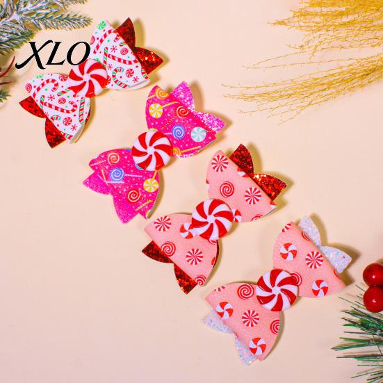 Christmas Theme Hair Ornaments Candies Bow Clip for Women Girls, Sweet Glitter Hairpins, Artificial Leather Style Clips Parties Clip, Cute Pink