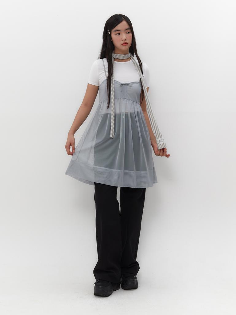 Tuomio Ribbon Mini Mesh Dress [Baby Blue]