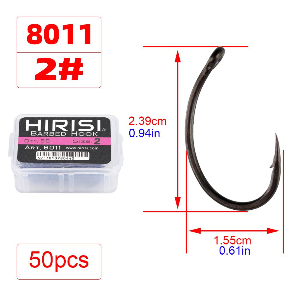 Hirisi 50/100 шт. Крючки для карповой ловли с покрытием PTFE Стальные крючки с бородкой В коробке 8011 Рыболовные аксессуары