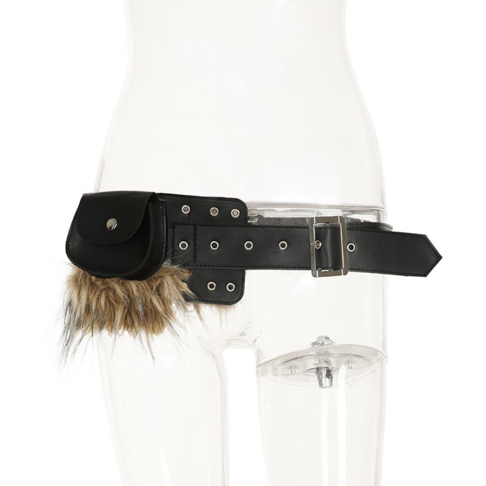 Джинсовый декор Хип-хоп ремень Винтажная ПУ поясная сумка Модный мех с кисточками Поясная лента Уличная одежда