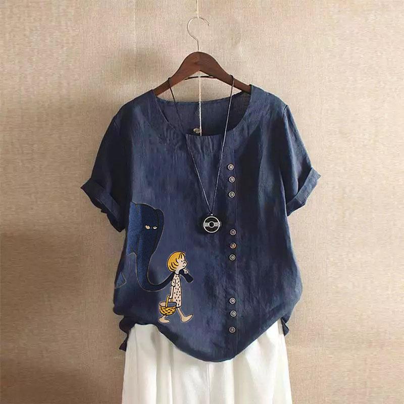 GMXIA Летняя винтажная футболка больших размеров из хлопка и льна с коротким рукавом, повседневная свободная футболка из хлопка и льна для женщин, женская одежда больших размеров