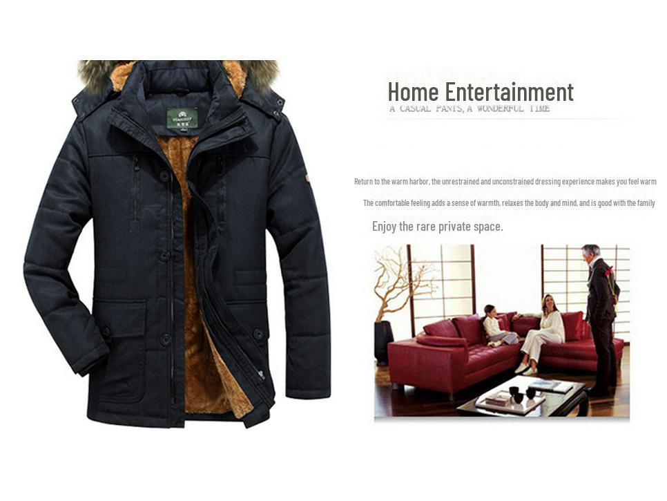 Мужская куртка средней и большой длины из бархата и хлопка 7176 для людей среднего и пожилого возраста