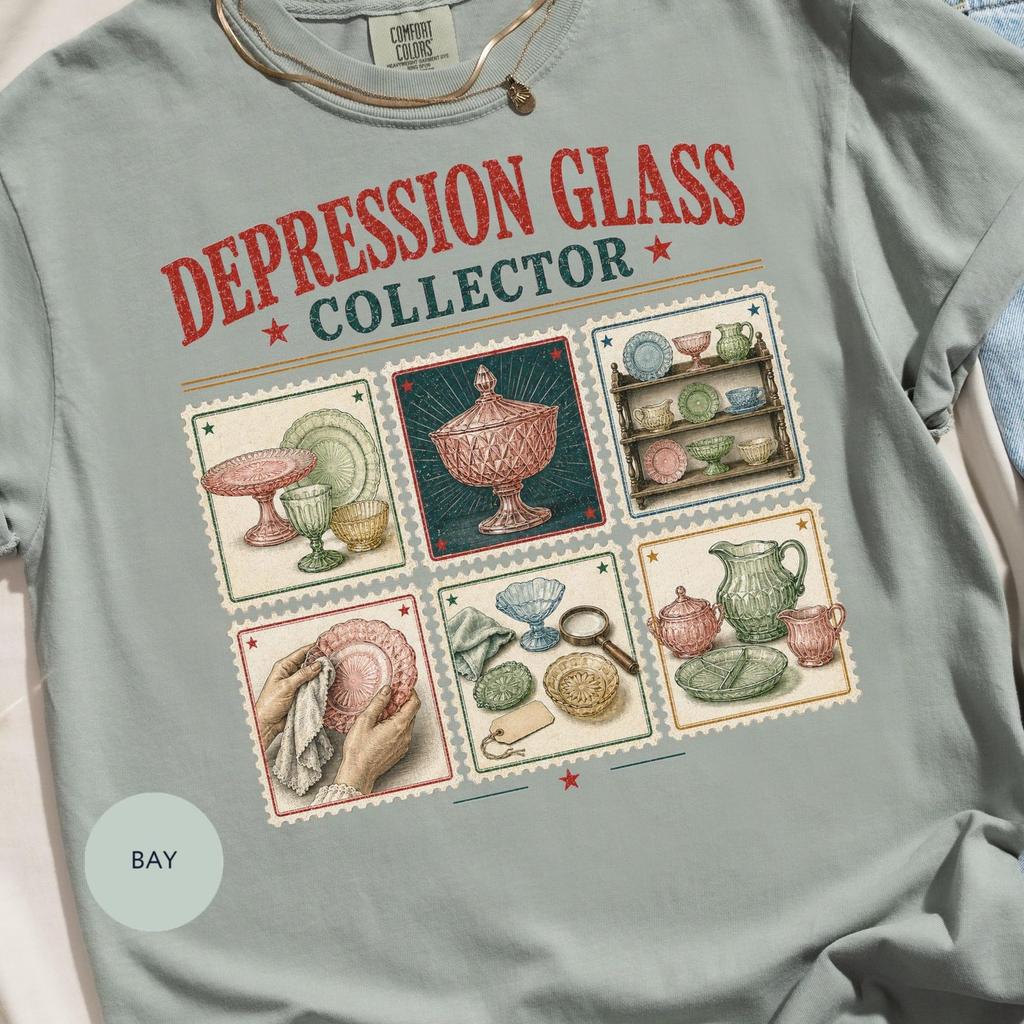 Depression Glass Tee, Vintage Collector T-Shirt with Retro Design