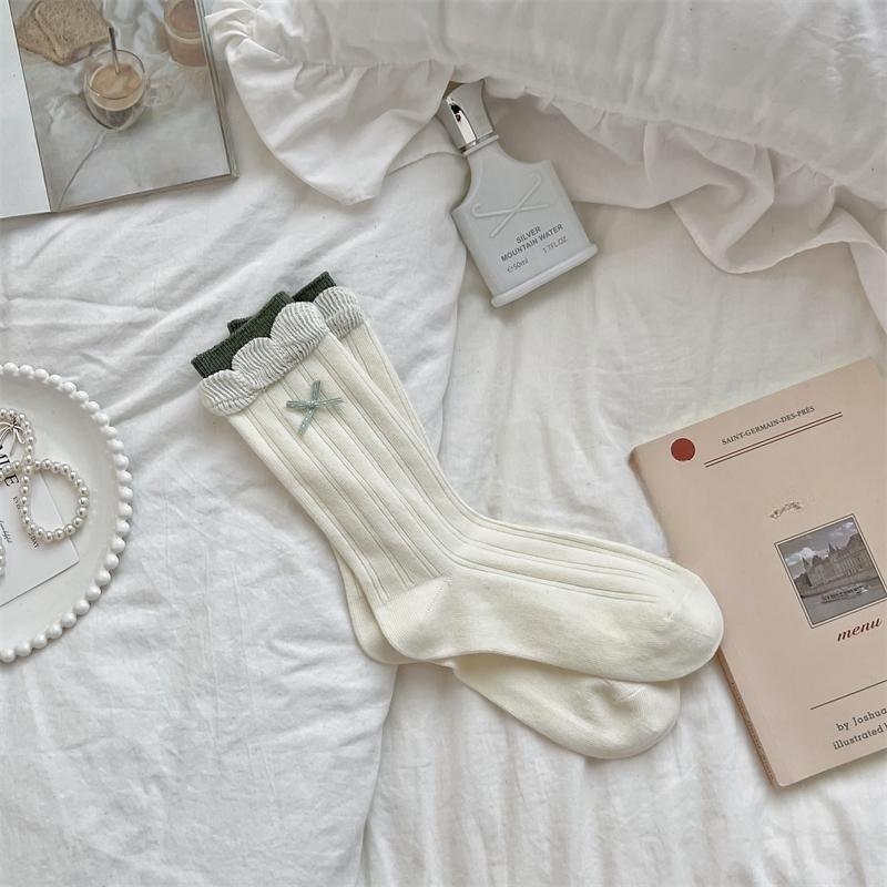 Female Spring Summer Thin Model Sweet Bow Lovely Bubble Lace Ballet In The Wind Tube Socks