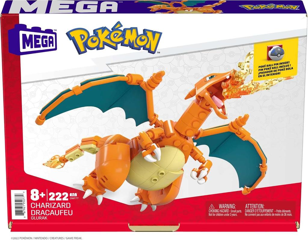 Mega Construx GWY77 Pokémon Charizard (Glurak) Figure, Construction Set with 223 Pieces, Movable, Approx. 10 Cm, for Children 6 Years and Above