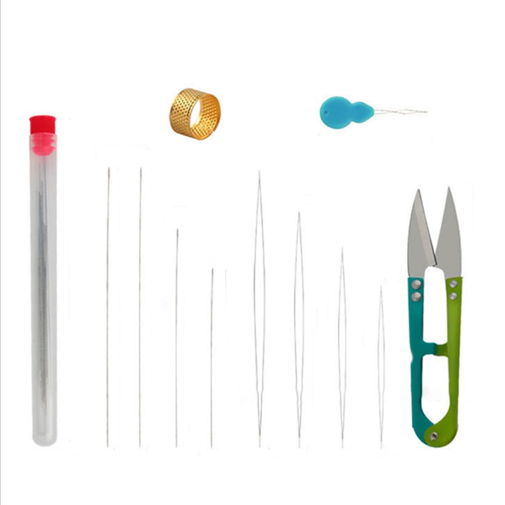 Beading Needle and Tools Set for Bracelets Jewellery Making Including Big Eye Needle Metal Thimble and Needle Threader