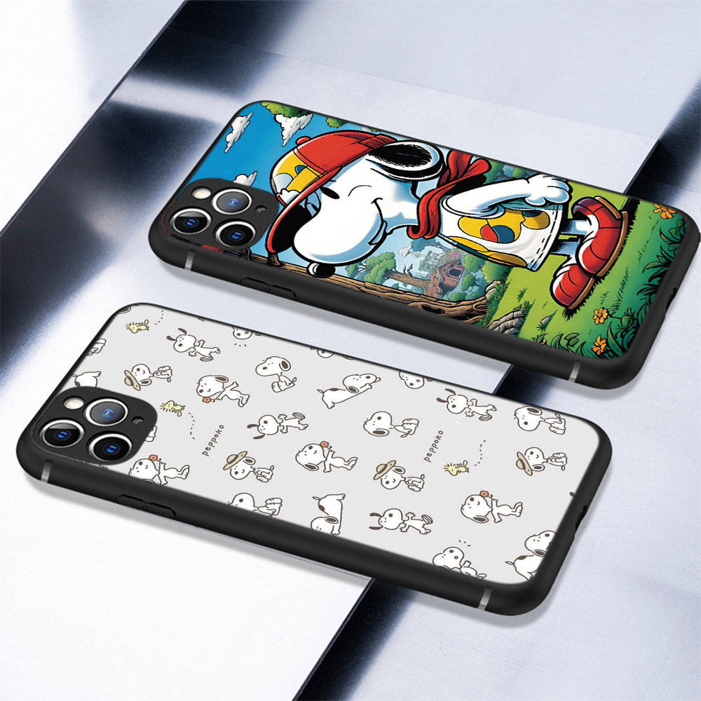 Чехол PT80 Cute Snoopy для iPhone 16 15 Plus 14 13 12 11 Pro 8 7 6S 6 SE 5S X XR XS Max Realme C30 C33 C31 9I Huawei P30 Black Sofe Cover