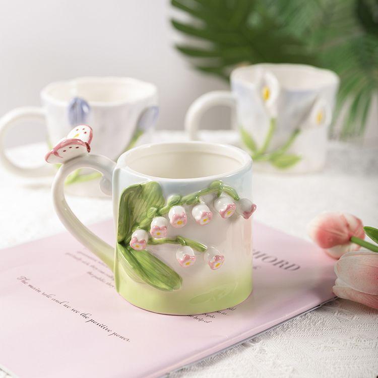 Трехмерная рельефная чашка-тюльпан, ветряная кофейная чашка, нерегулярная керамическая чашка ручной лепки