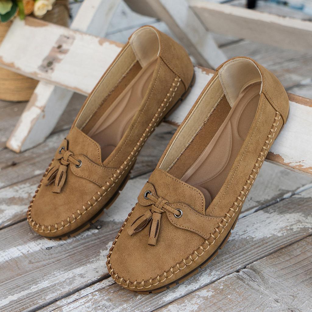 Весна и осень, новые женские мокасины на плоской подошве с отделкой в виде колосков пшеницы, легкие, удобные и мягкие женские туфли на плоской подошве