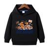 Casual hooded sweatshirt for kids featuring a cartoon car graphic, prints of the numbers "6" and "7," and long sleeves.