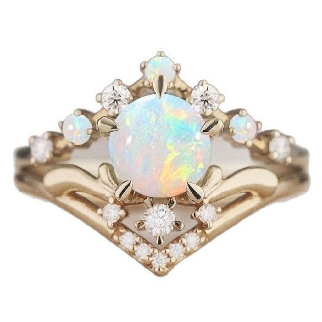 Роскошное кольцо из серебра S925 с покрытием, с белым опалом по краю и белыми бриллиантами, для женщин, винтажная модная корона