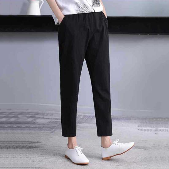 Женские брюки-шаровары, широкие однотонные длинные брюки с карманами, эластичный пояс, свободные походные брюки