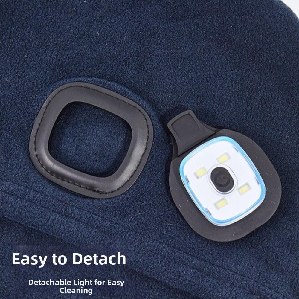 Fleece Lined Headlamp Hat USB Rechargeable Winter Running Hat Durable Night Cycling Beanie Winter