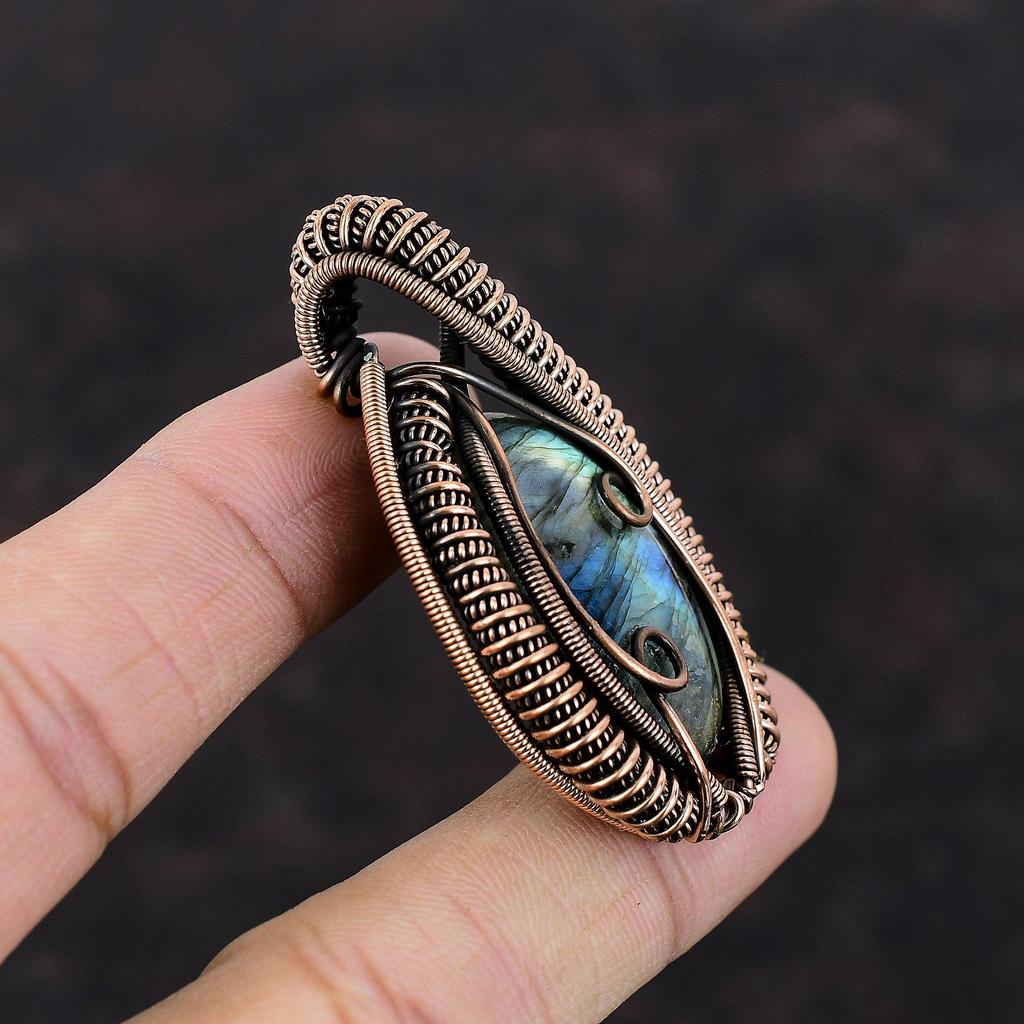 Подвеска из лабрадорита, подвеска из медной проволоки, ювелирное изделие ручной работы, оригинальный кулон из драгоценного камня, медное ювелирное изделие, подарок для женщин, подвеска из камня по дате рождения