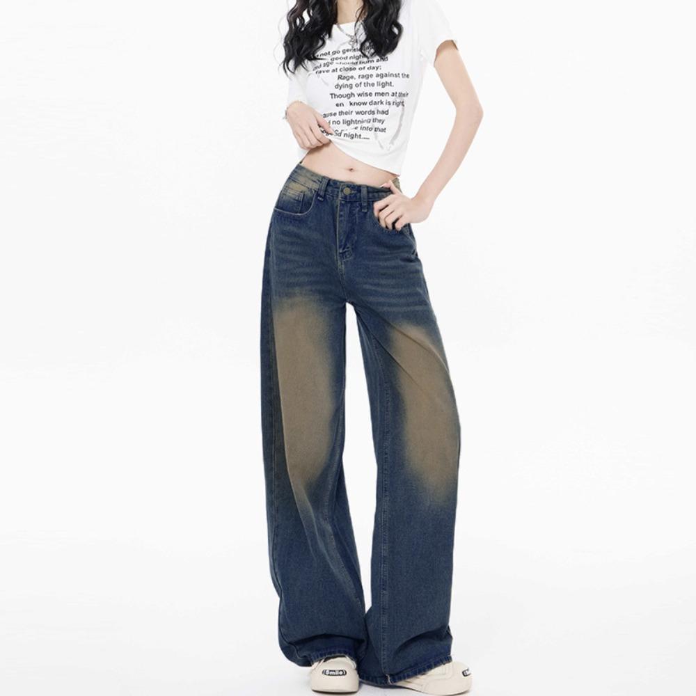 Персонализированные американские вареные джинсы широкого кроя женские весенне-осенние новые джинсы с высокой посадкой свободные прямые джинсы-швабры