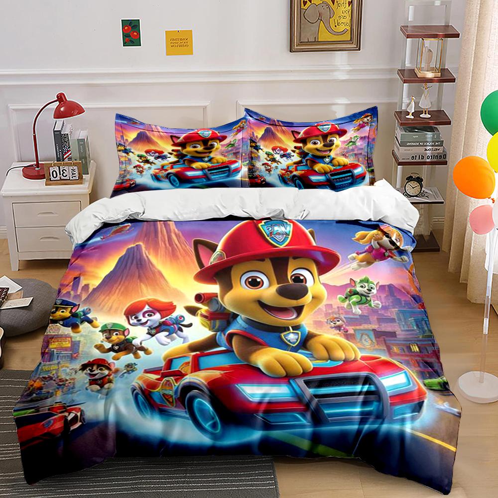 Cartoon Dog Patrol Bedding Set for Kids Bedding set (1 duvet cover, 2 pillowcases, duvet not included)