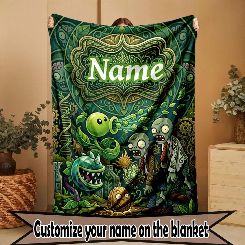 Custom Name Personalized Plants vs. Zombies Print Blanket, Home Decor, Bedroom, Sofa, Camping, Couch, Gifts for Birthday Christmas
