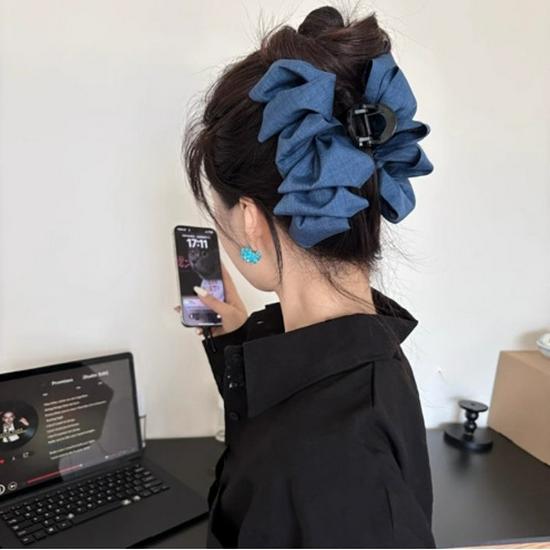 Large Summer Lace Edge Bow Claw Clip Hair Accessory for Women - Multi-Layer Feather Design