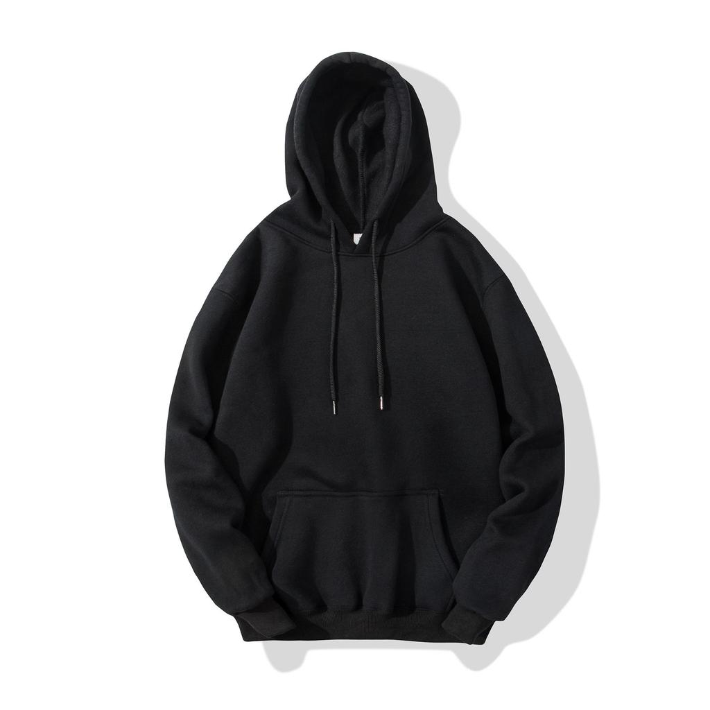 Men's Solid Color Fleece Hoodie with 3D Patch Pocket - Autumn/Winter Collection