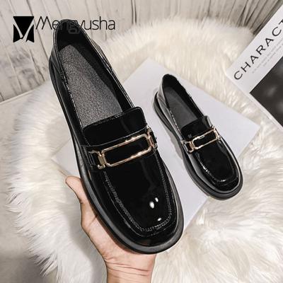 Модные матовые и лакированные кожаные оксфорды женские туфли на плоской подошве с квадратным носком дерби толстые каблуки броги с металлической пряжкой маленькие кожаные туфли женские