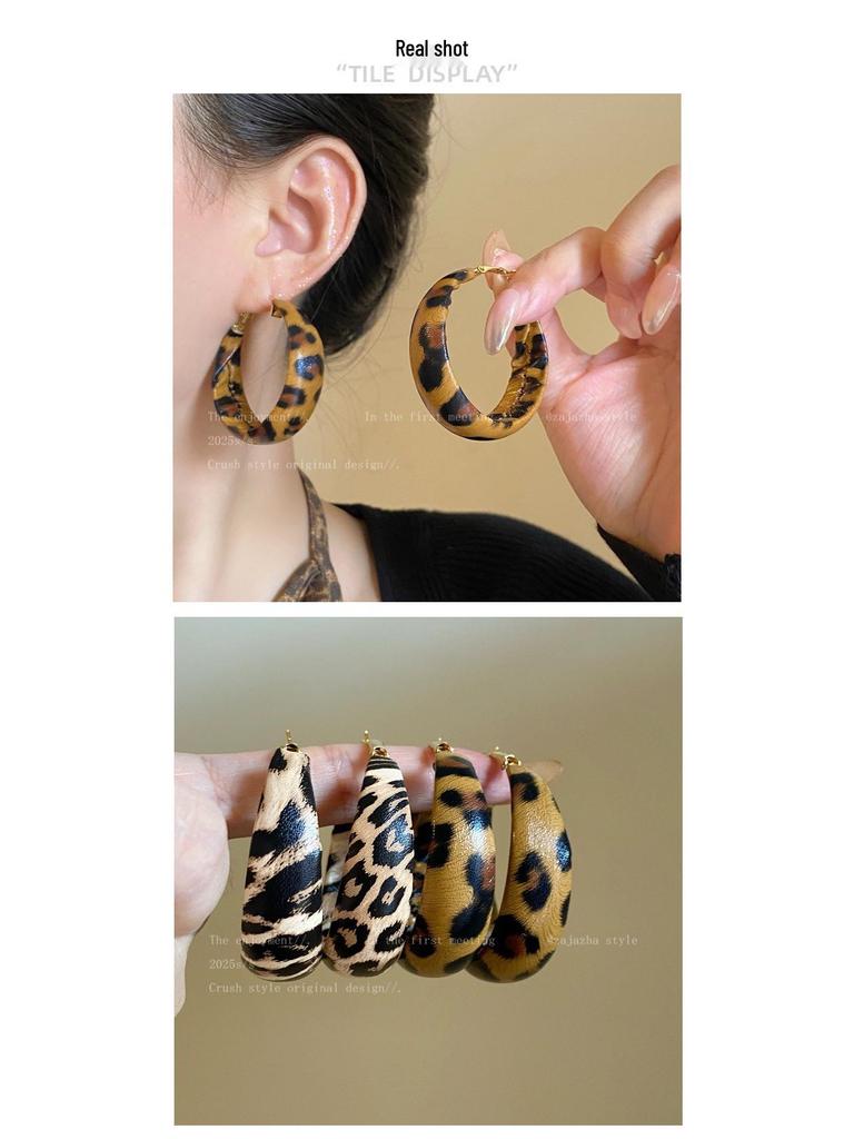 Стерлинговое серебро ПУ Ручная работа Ретро Леопардовый принт Каффы для ушей