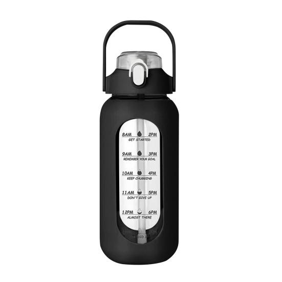 Стеклянная бутылка для воды 56 унций с соломинкой, отметкой времени, не содержит БФА, мотивационный кувшин для воды полгаллона для спортзала