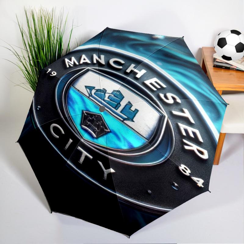 Автоматический зонт с принтом City Football Club, 8 спиц, для путешествий, кемпинга, повседневный зонт, незаменимый подарок для семьи и друзей