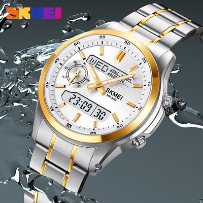 Роскошные полностью стальные задние подсветки 2 отображения времени обратного отсчета цифровые спортивные часы мужские водонепроницаемые наручные часы с будильником Reloj Hombre