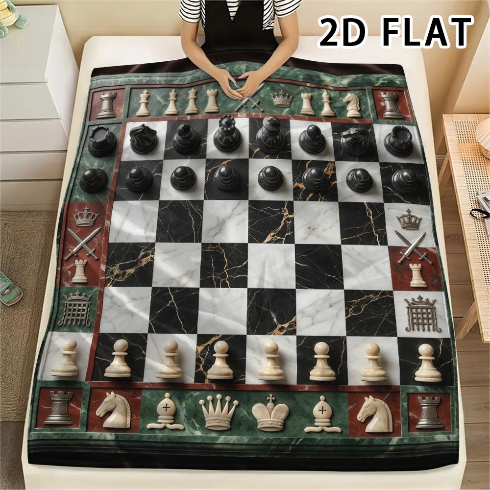 1Pc Chess Print Flannel Blanket,High quality Comfortable for All Seasons,Home Decor,Warmth and Comfort,Perfect for Christmas Gifts