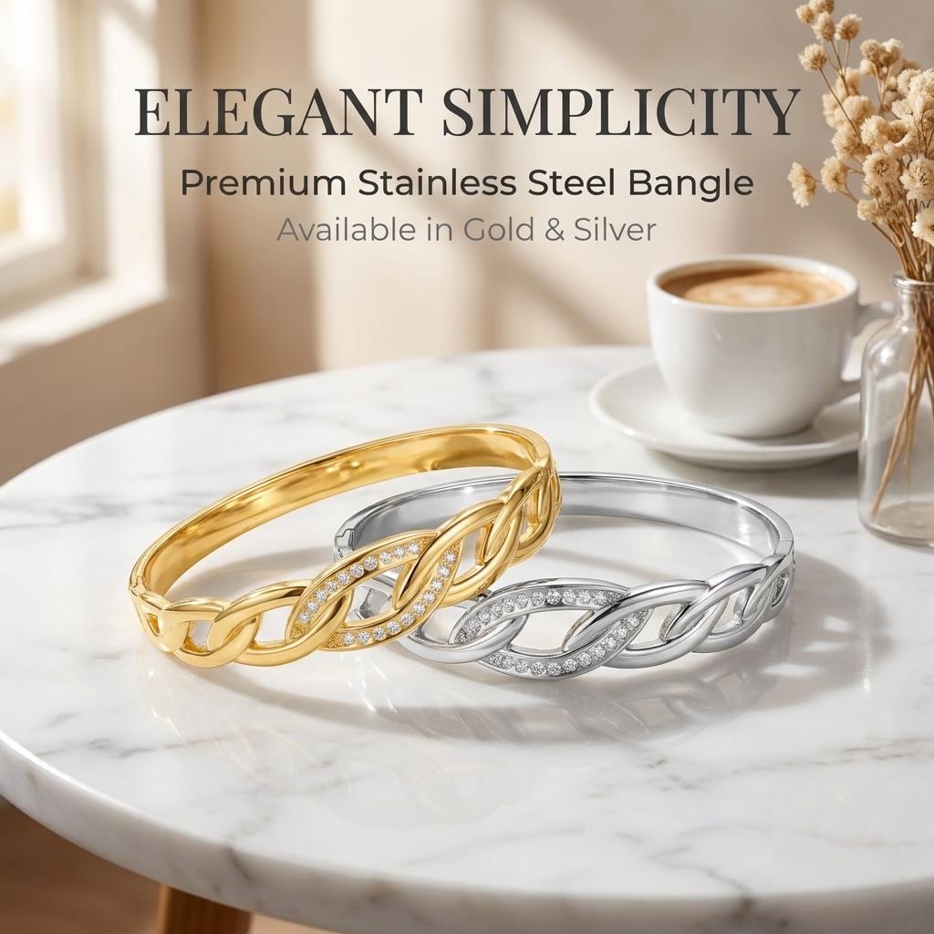 Gold Color Snap-on Zircon Link Bangle Stainless Steel Bracelet for Women Fashion Jewelry Gift 60mm