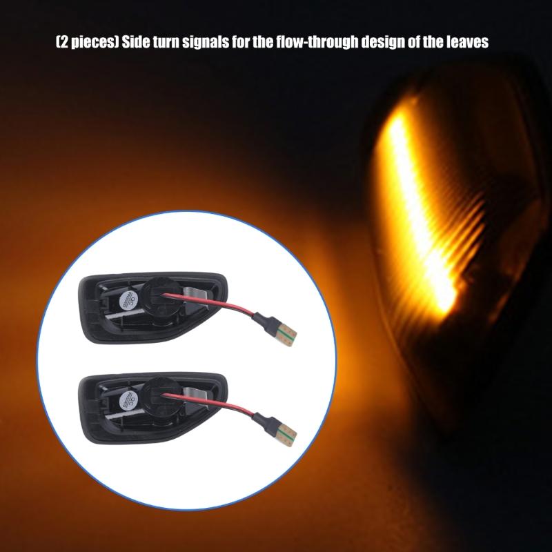Sequential LED Side Indicator Lamp Set, Side Marker Lights With Lead-Wire Connection, ABS Housing, PC Lens Cover, 2-Piece Replacement Assembly