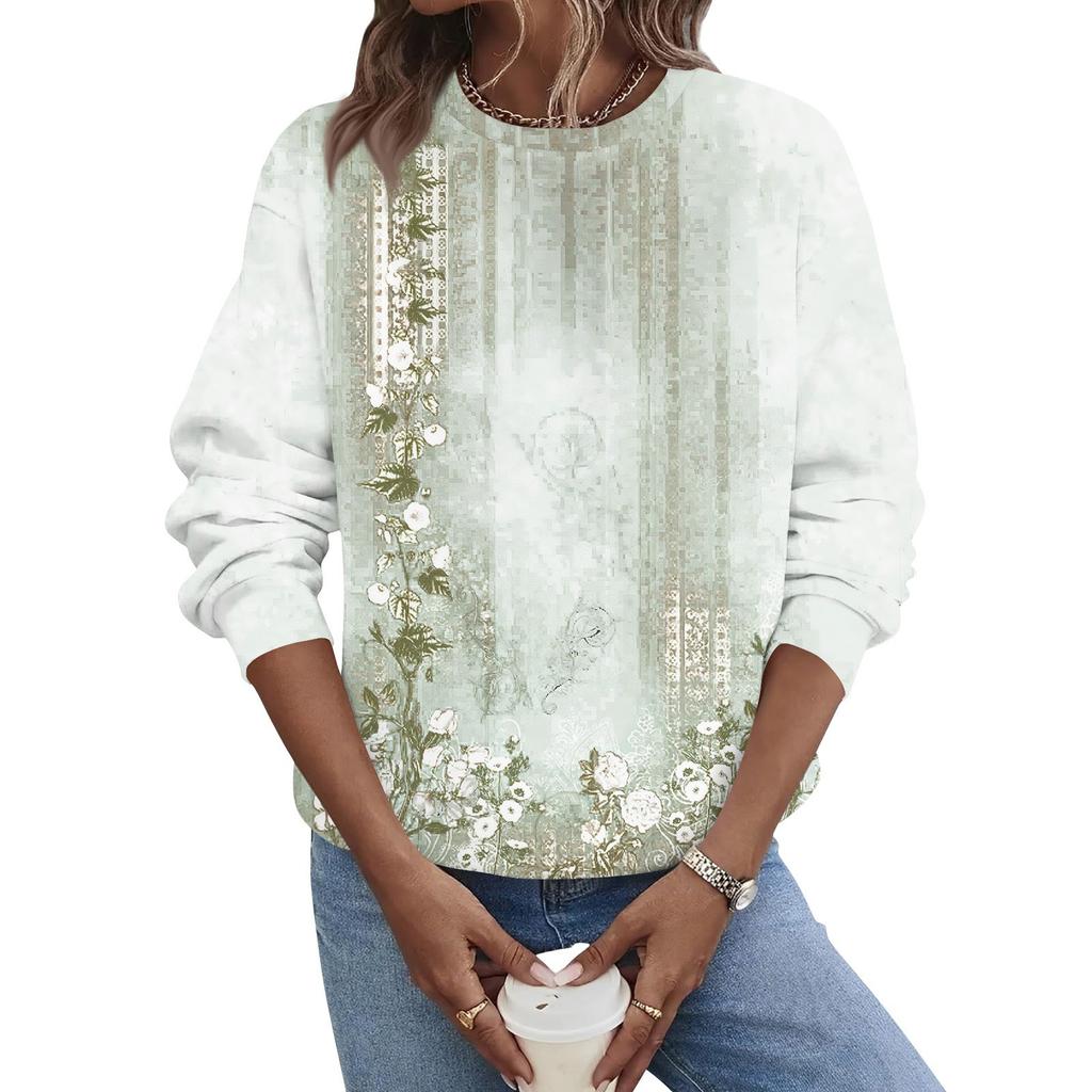 Женская осенне-зимняя повседневная толстовка с круглым вырезом и длинным рукавом с принтом