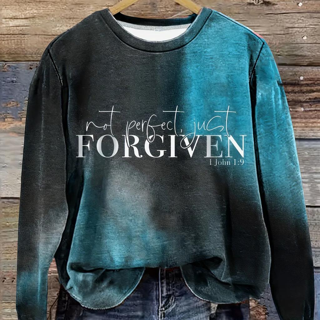 Уютный свитер-пуловер с принтом FORGIVEN больших размеров, повседневный, с длинными рукавами и круглым вырезом, для осени и зимы