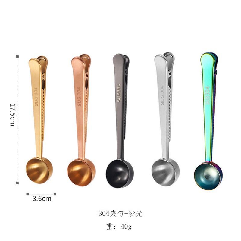 Stainless Steel Measuring Spoon With Clip Coffee Snacks Food Bags Multi-Function Kitchen Tool In Gold Rose